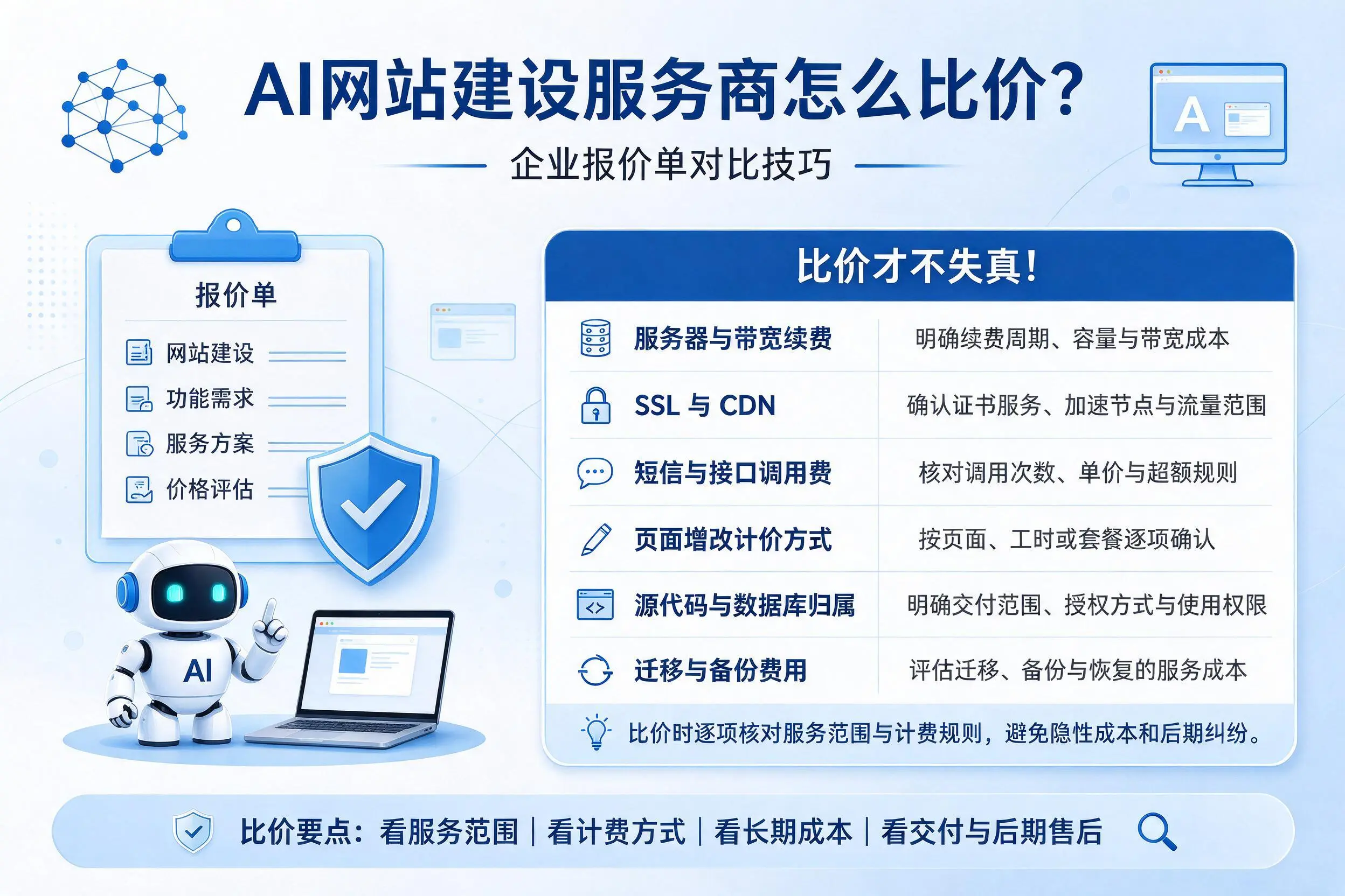 AI网站建设服务商怎么比价?阿拉善企业报价单对比技巧
